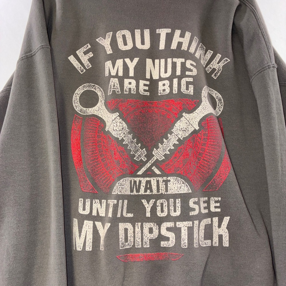 521 Funny Mechanic Gildan Heavy Blend Hoodie 4XL Grey Big Nuts Dipstick Graphic